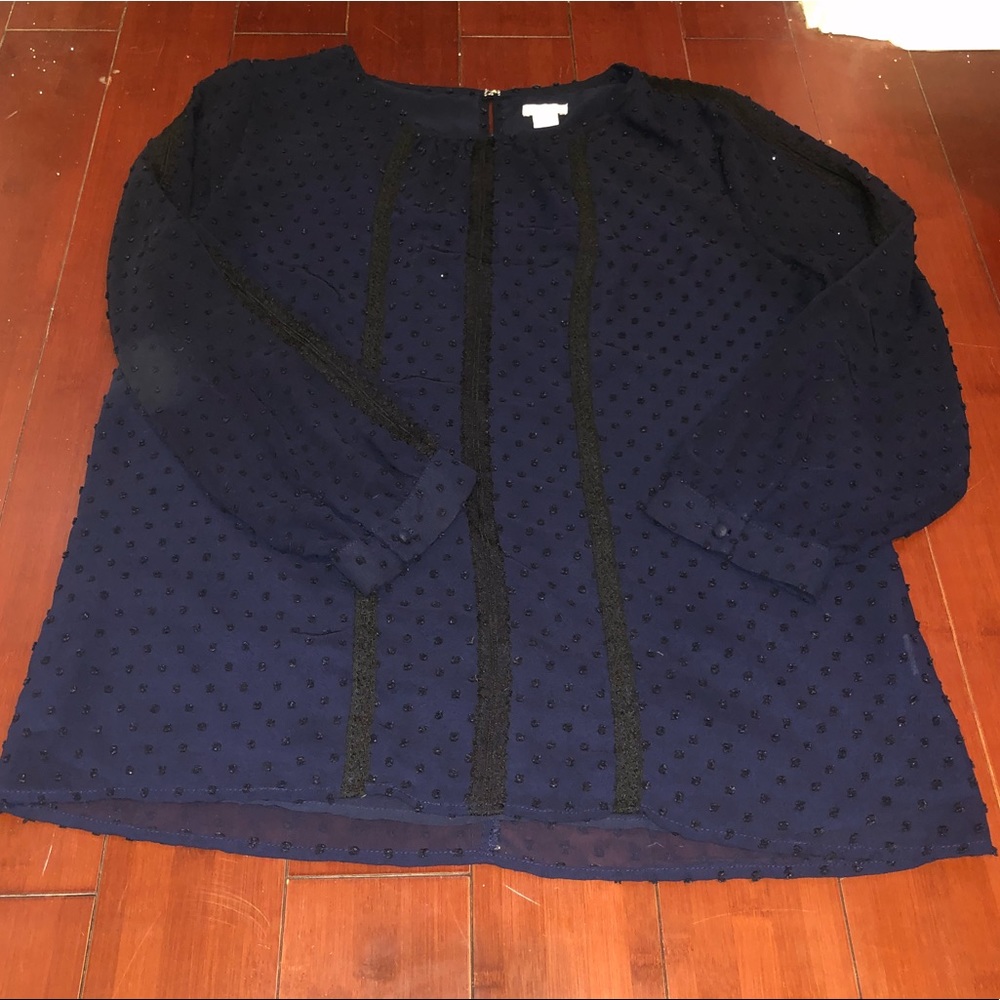 J. Crew 3/4 Sleeve Navy Blue and Black Blouse